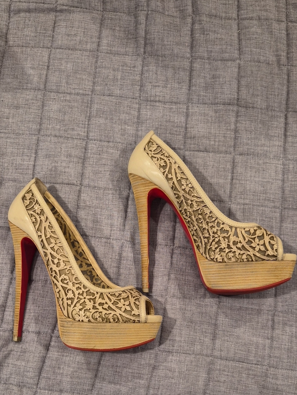 Christian Louboutin Nude Lace Pumps